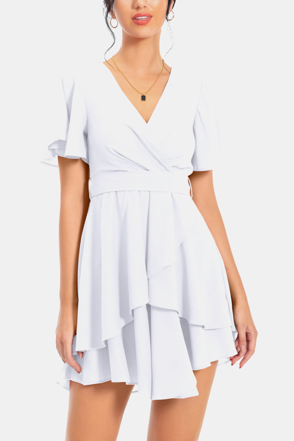 Surplice Neck Flutter Sleeve Dress