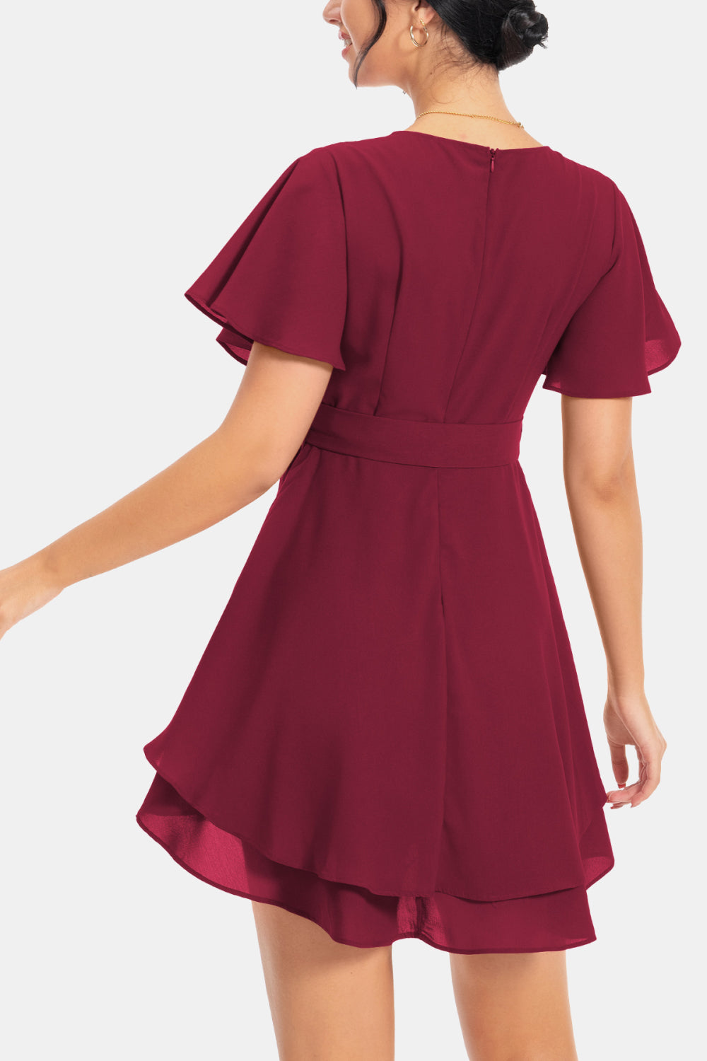 Surplice Neck Flutter Sleeve Dress