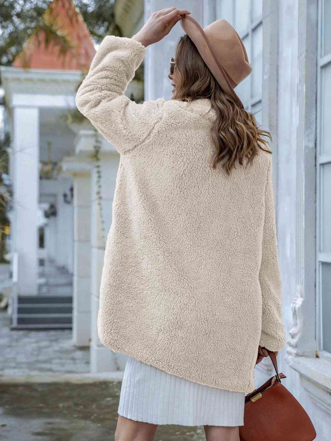 Long Sleeve Teddy Coat with Pockets