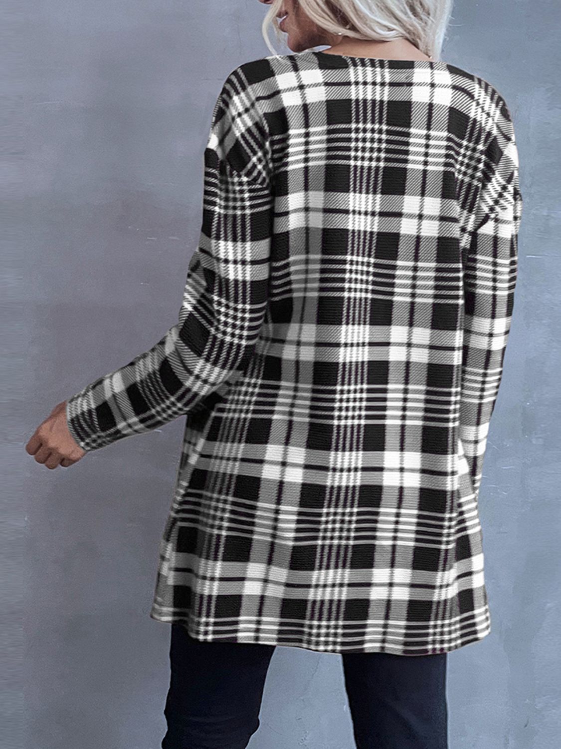 Plaid Open Front Longline Jacket