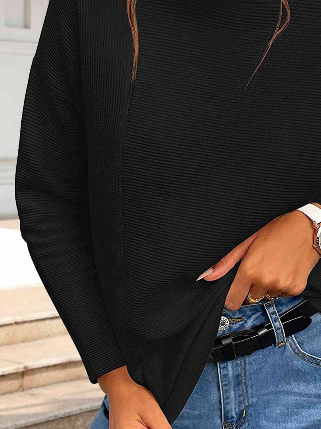 Ribbed Mock Neck Long Sleeve Sweater