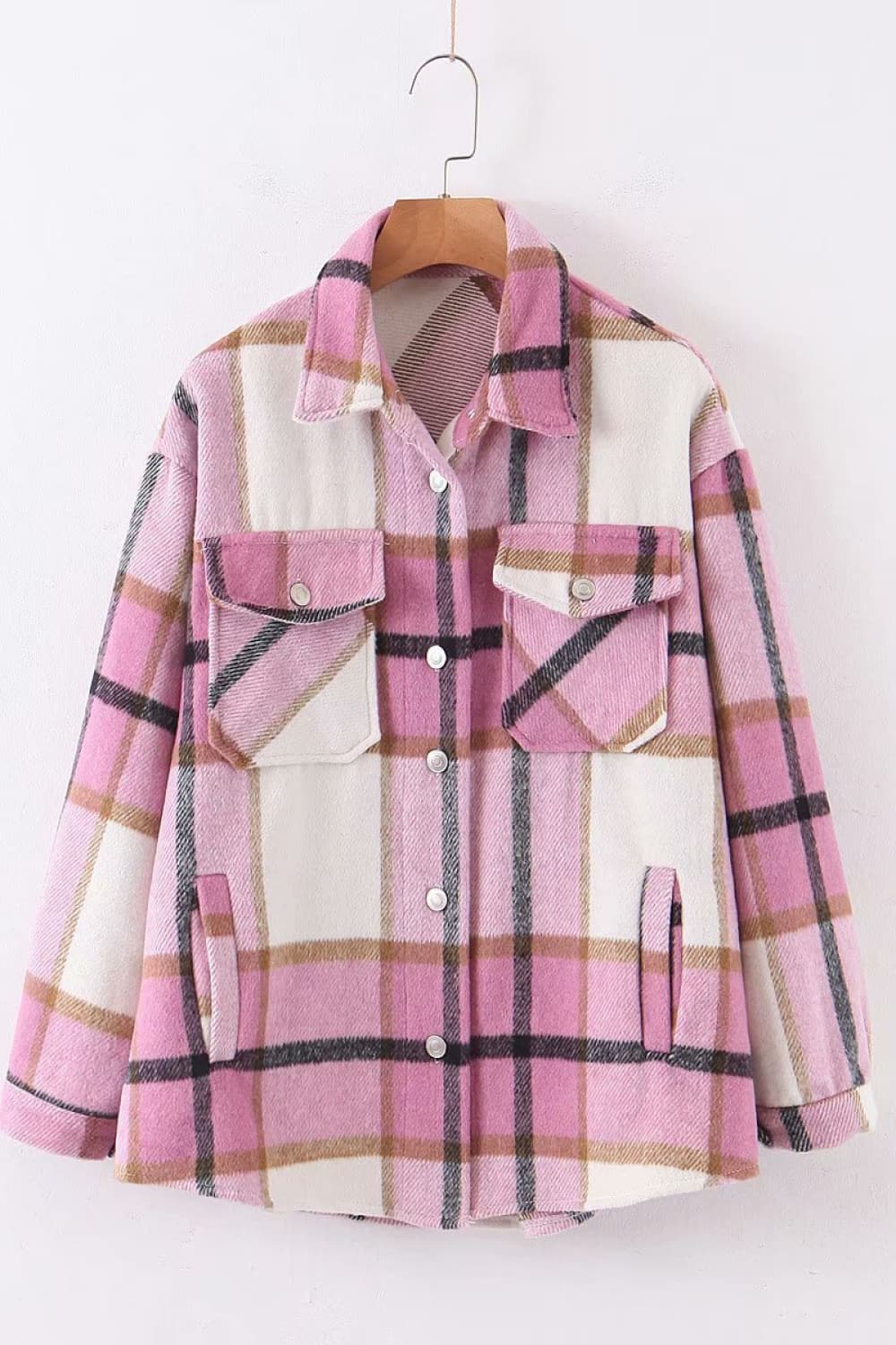 Plaid Dropped Shoulder Shirt Jacket