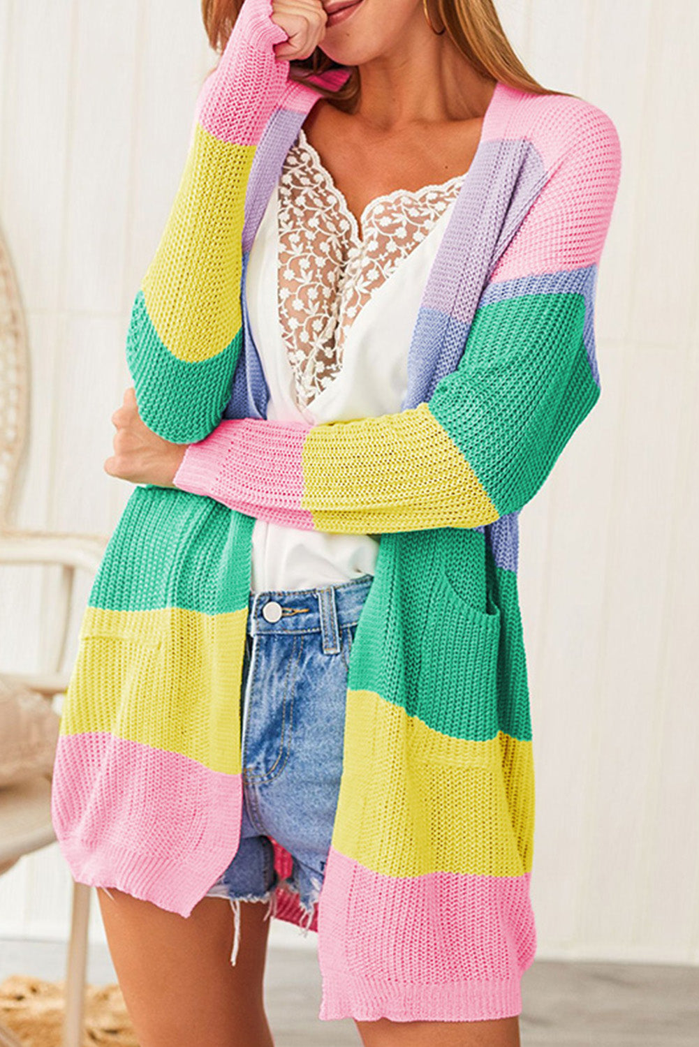 Color Block Long Sleeve Cardigan