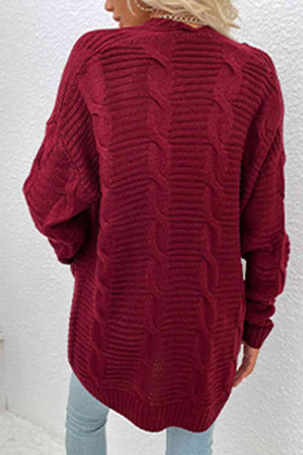 Cable-Knit Open Front Cardigan with Pockets