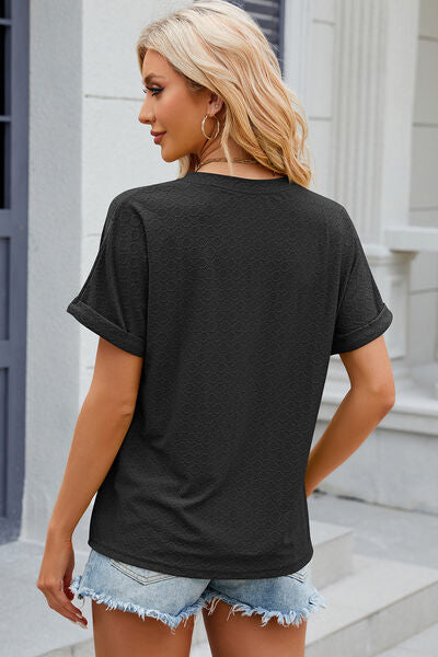 Eyelet Notched Short Sleeve T-Shirt