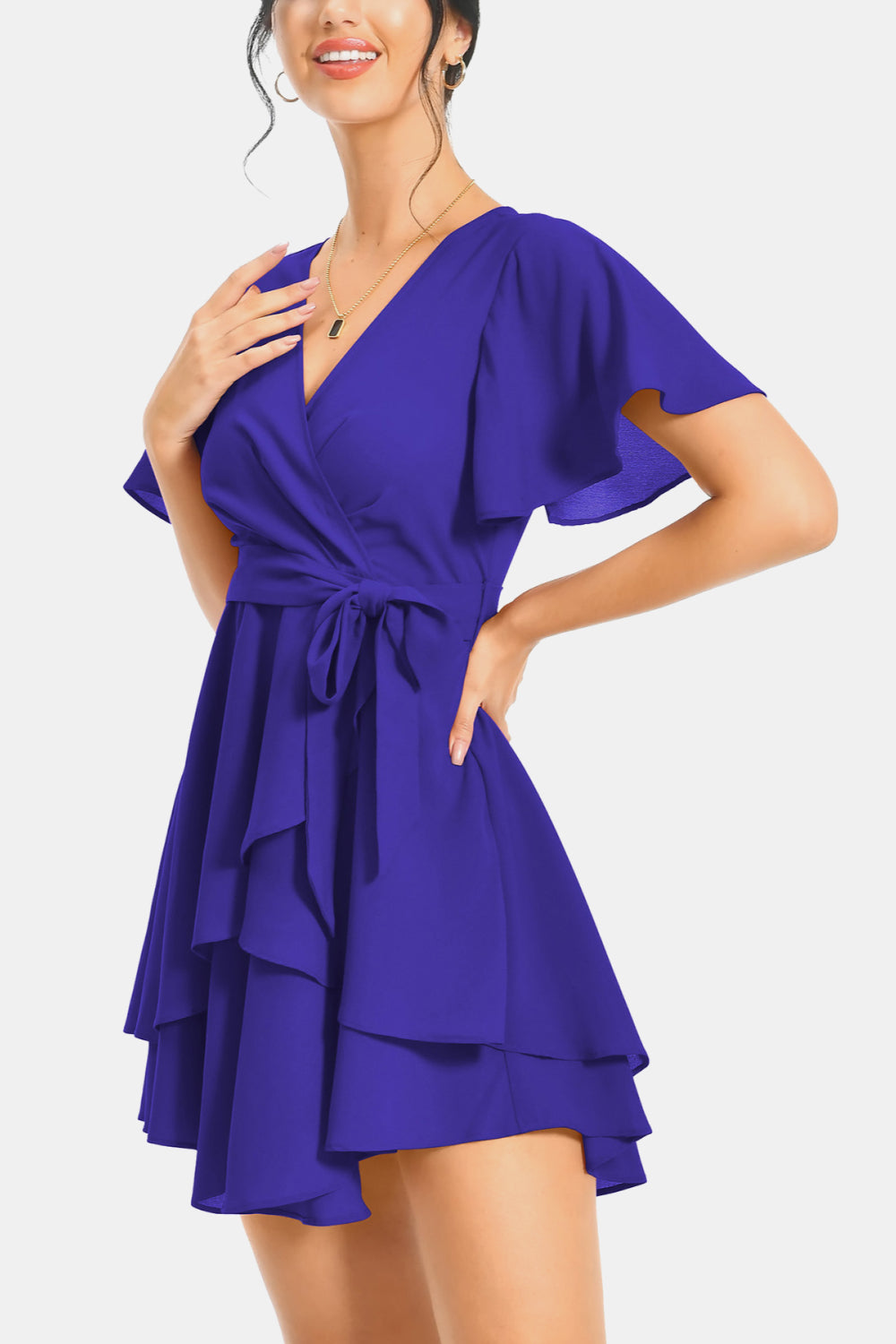 Surplice Neck Flutter Sleeve Dress