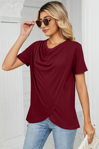 Cowl Neck Short Sleeve T-Shirt